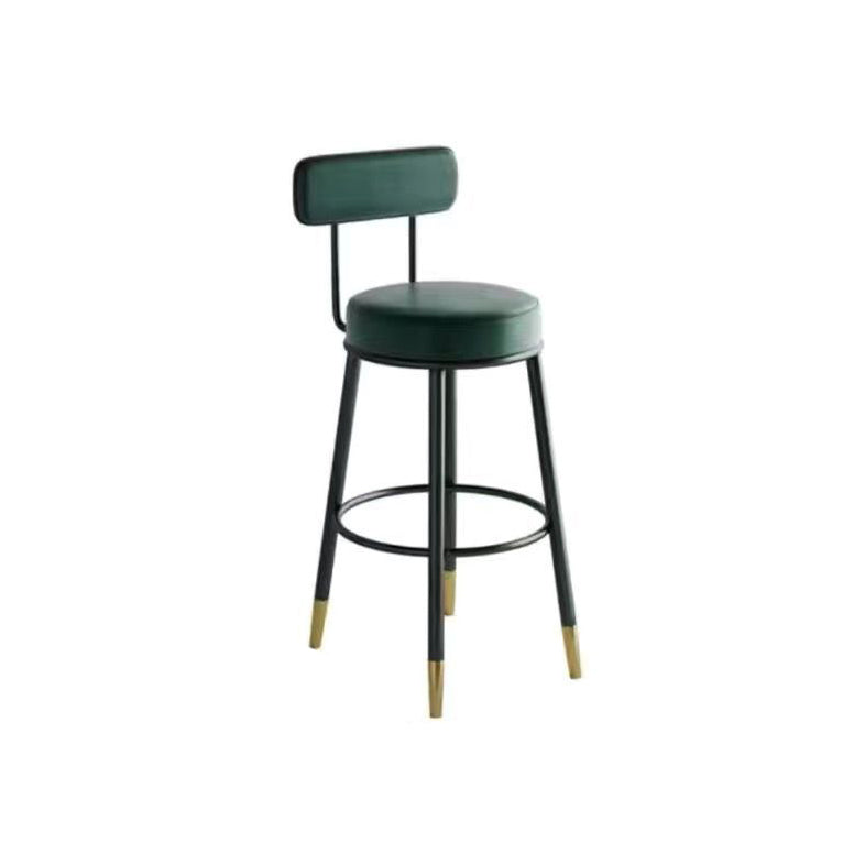 Contemporary Nordic Round PU Leather Microfiber Leather Genuine Leather Better Material Genuine Leather Upholstered Iron Bar Stool Backrest Footrest For Dining Room DFM-F