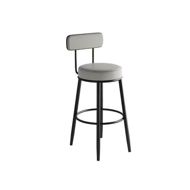 Contemporary Nordic Round PU Leather Microfiber Leather Genuine Leather Better Material Genuine Leather Upholstered Iron Bar Stool Backrest Footrest For Dining Room DFM-F