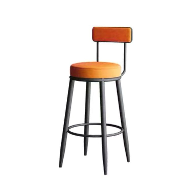 Contemporary Nordic Round PU Leather Microfiber Leather Genuine Leather Better Material Genuine Leather Upholstered Iron Bar Stool Backrest Footrest For Dining Room DFM-F