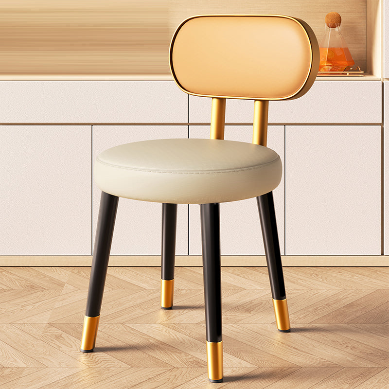 Contemporary Nordic Round Rectangular Carbon Steel Faux Nappa Leather Dining Chair Backrest For Dining Room DFM-F