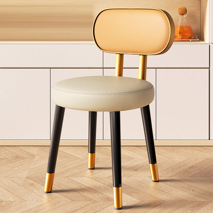 Contemporary Nordic Round Rectangular Carbon Steel Faux Nappa Leather Dining Chair Backrest For Dining Room