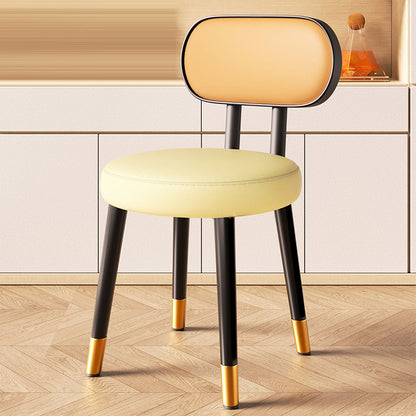 Contemporary Nordic Round Rectangular Carbon Steel Faux Nappa Leather Dining Chair Backrest For Dining Room