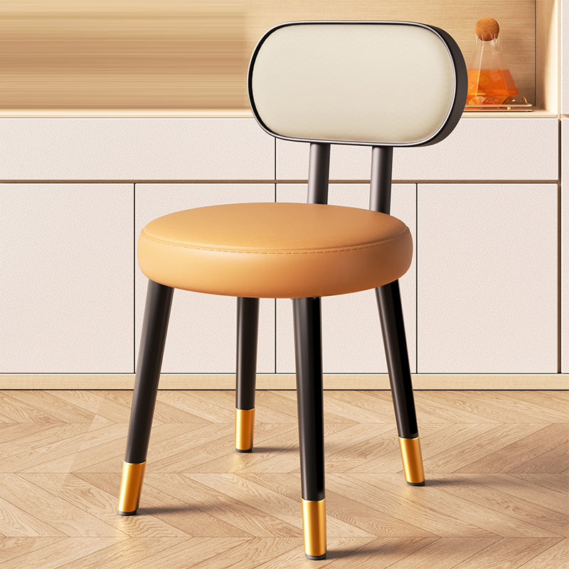 Contemporary Nordic Round Rectangular Carbon Steel Faux Nappa Leather Dining Chair Backrest For Dining Room DFM-F