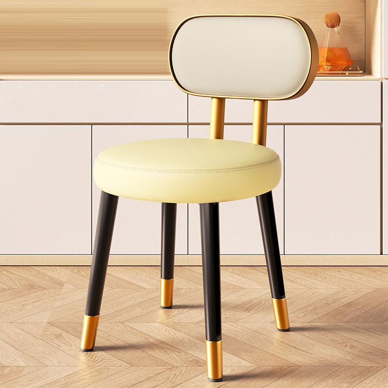 Contemporary Nordic Round Rectangular Carbon Steel Faux Nappa Leather Dining Chair Backrest For Dining Room DFM-F