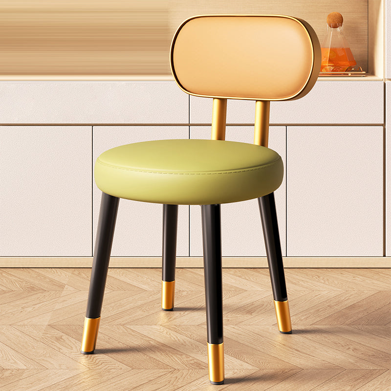 Contemporary Nordic Round Rectangular Carbon Steel Faux Nappa Leather Dining Chair Backrest For Dining Room DFM-F