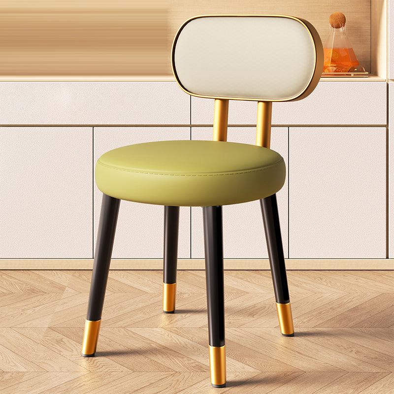 Contemporary Nordic Round Rectangular Carbon Steel Faux Nappa Leather Dining Chair Backrest For Dining Room DFM-F