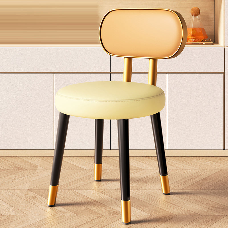 Contemporary Nordic Round Rectangular Carbon Steel Faux Nappa Leather Dining Chair Backrest For Dining Room DFM-F
