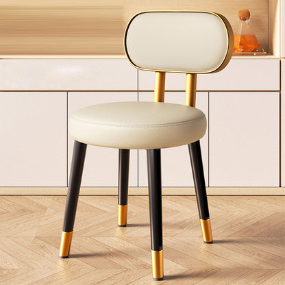 Contemporary Nordic Round Rectangular Carbon Steel Faux Nappa Leather Dining Chair Backrest For Dining Room
