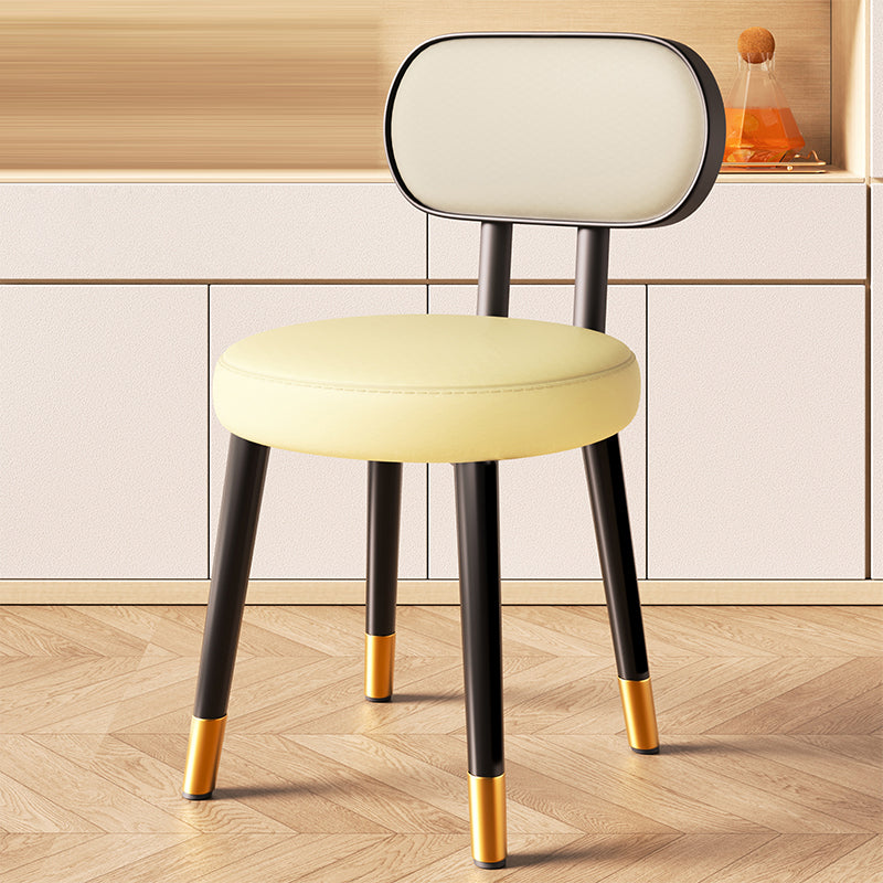 Contemporary Nordic Round Rectangular Carbon Steel Faux Nappa Leather Dining Chair Backrest For Dining Room DFM-F