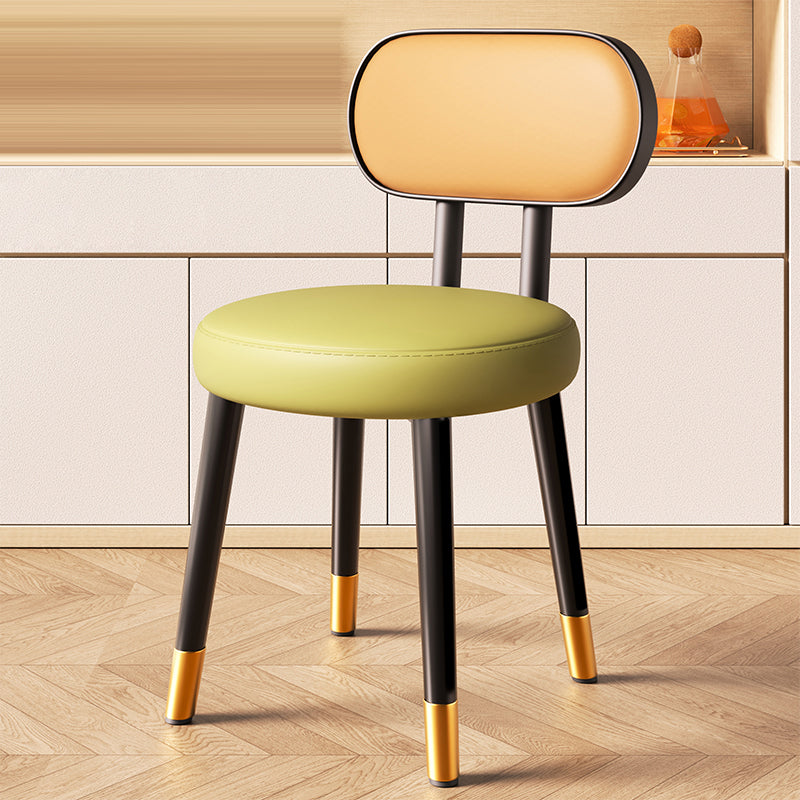 Contemporary Nordic Round Rectangular Carbon Steel Faux Nappa Leather Dining Chair Backrest For Dining Room DFM-F