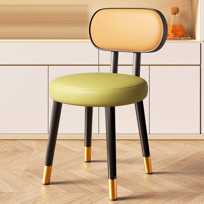 Contemporary Nordic Round Rectangular Carbon Steel Faux Nappa Leather Dining Chair Backrest For Dining Room