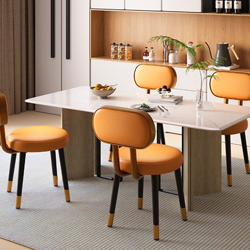 Contemporary Nordic Round Rectangular Carbon Steel Faux Nappa Leather Dining Chair Backrest For Dining Room DFM-F