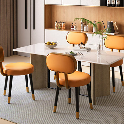 Contemporary Nordic Round Rectangular Carbon Steel Faux Nappa Leather Dining Chair Backrest For Dining Room