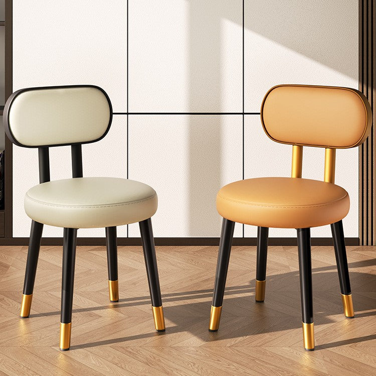 Contemporary Nordic Round Rectangular Carbon Steel Faux Nappa Leather Dining Chair Backrest For Dining Room DFM-F