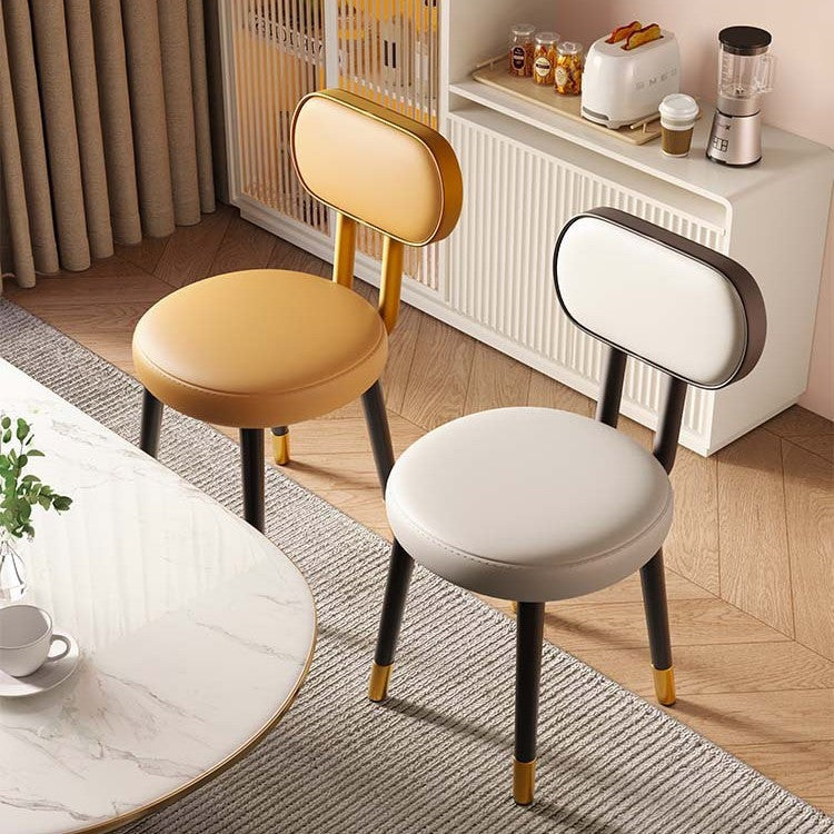 Contemporary Nordic Round Rectangular Carbon Steel Faux Nappa Leather Dining Chair Backrest For Dining Room DFM-F
