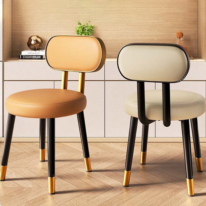 Contemporary Nordic Round Rectangular Carbon Steel Faux Nappa Leather Dining Chair Backrest For Dining Room