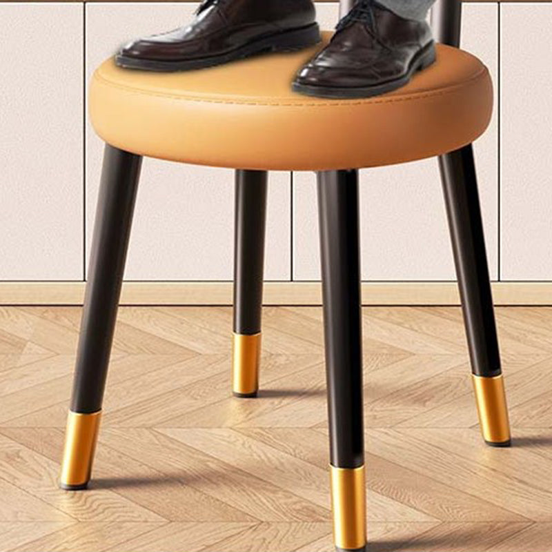 Contemporary Nordic Round Rectangular Carbon Steel Faux Nappa Leather Dining Chair Backrest For Dining Room DFM-F