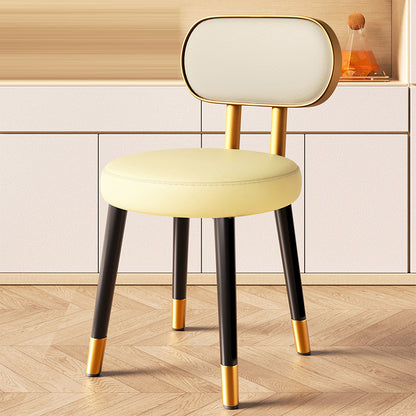 Contemporary Nordic Round Rectangular Carbon Steel Faux Nappa Leather Dining Chair Backrest For Dining Room
