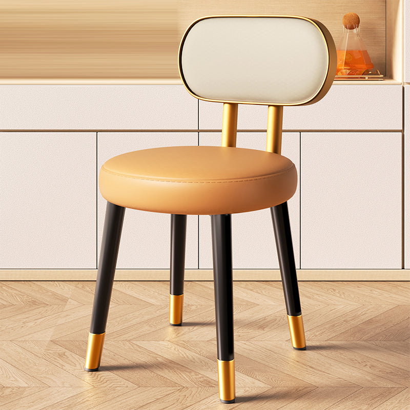 Contemporary Nordic Round Rectangular Carbon Steel Faux Nappa Leather Dining Chair Backrest For Dining Room