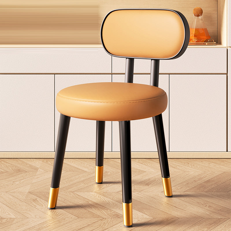 Contemporary Nordic Round Rectangular Carbon Steel Faux Nappa Leather Dining Chair Backrest For Dining Room DFM-F