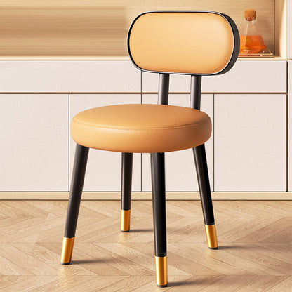 Contemporary Nordic Round Rectangular Carbon Steel Faux Nappa Leather Dining Chair Backrest For Dining Room