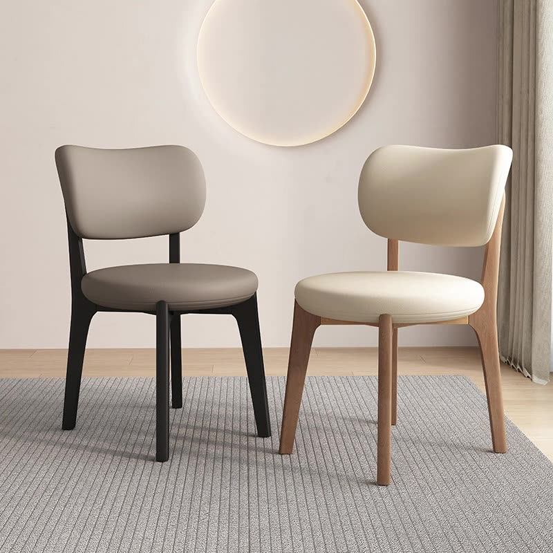 Contemporary Scandinavian Round Curve Oak Faux Leather Dining Chair Backrest For Dining Room DFM-F