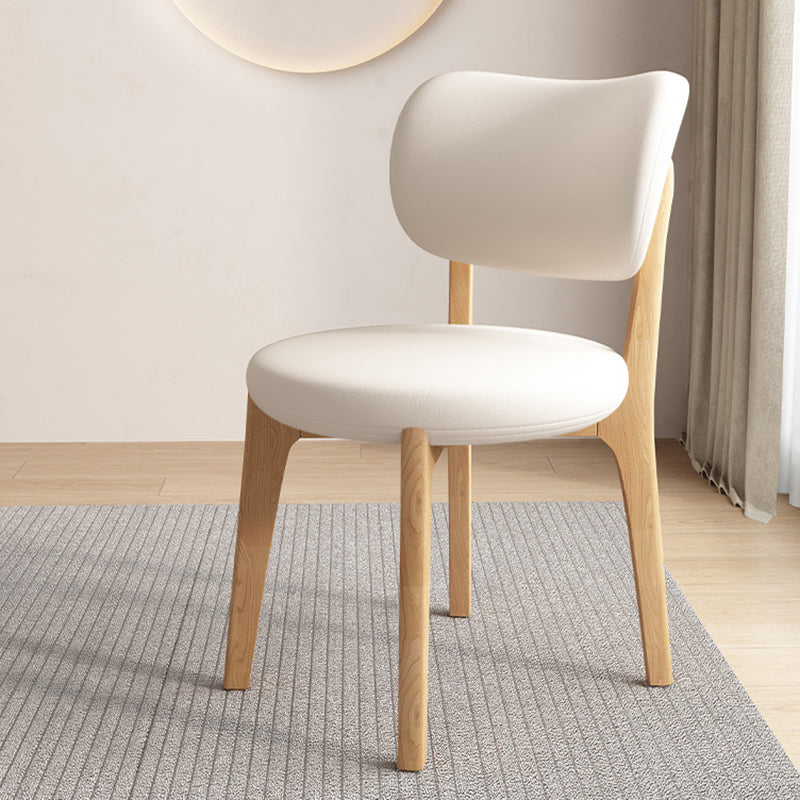 Contemporary Scandinavian Round Curve Oak Faux Leather Dining Chair Backrest For Dining Room