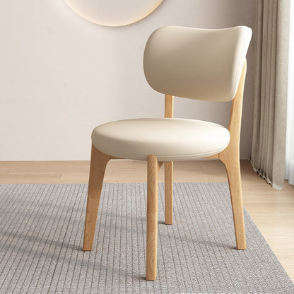 Contemporary Scandinavian Round Curve Oak Faux Leather Dining Chair Backrest For Dining Room