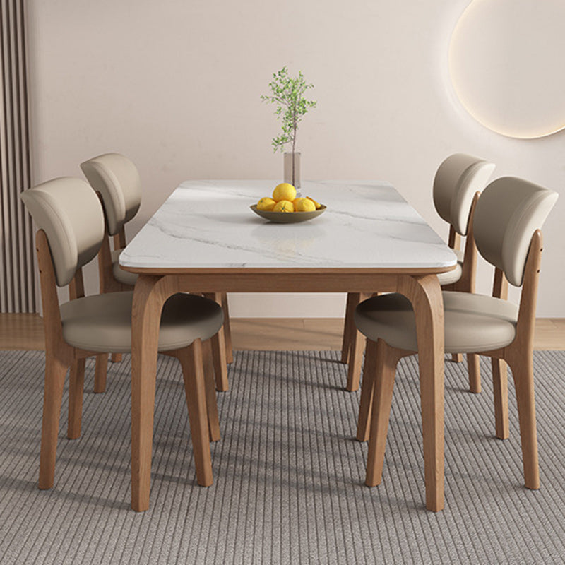Contemporary Scandinavian Round Curve Oak Faux Leather Dining Chair Backrest For Dining Room DFM-F