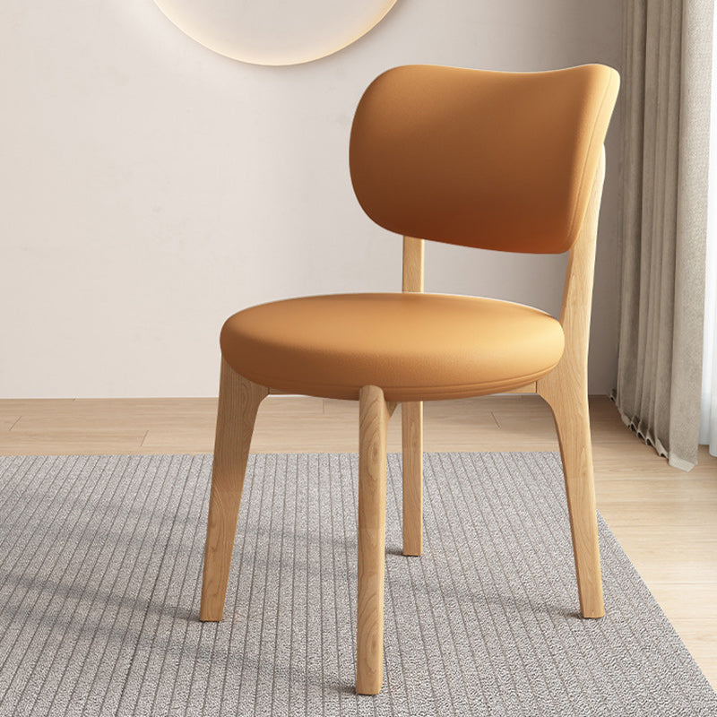 Contemporary Scandinavian Round Curve Oak Faux Leather Dining Chair Backrest For Dining Room DFM-F