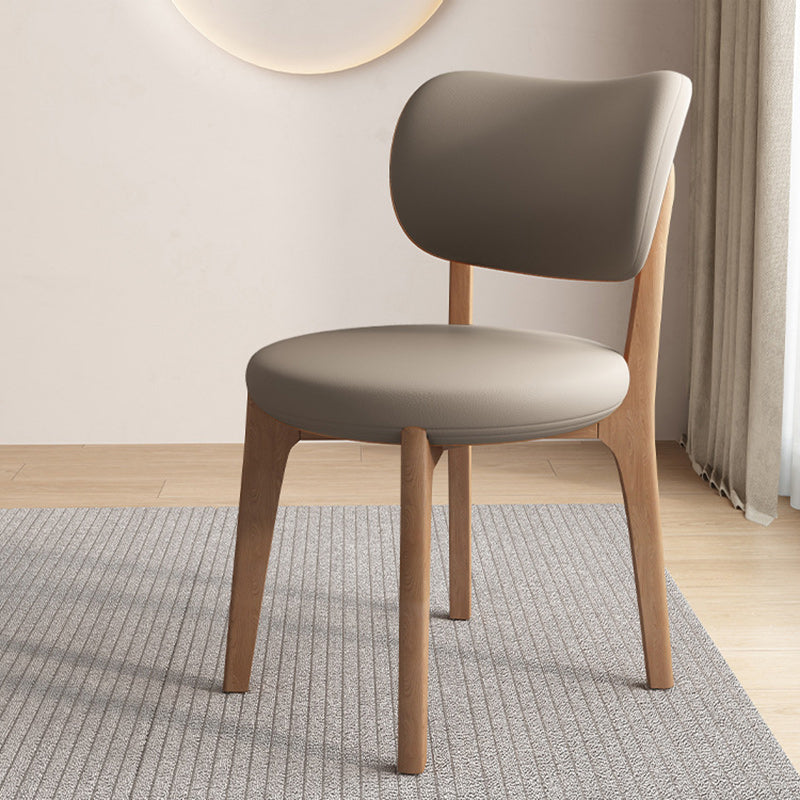 Contemporary Scandinavian Round Curve Oak Faux Leather Dining Chair Backrest For Dining Room DFM-F