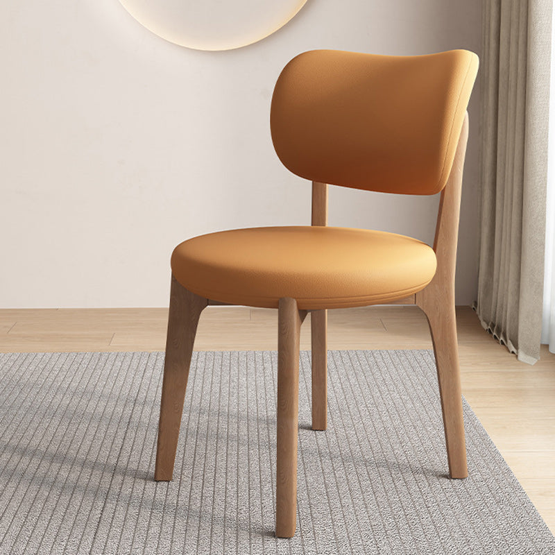 Contemporary Scandinavian Round Curve Oak Faux Leather Dining Chair Backrest For Dining Room DFM-F