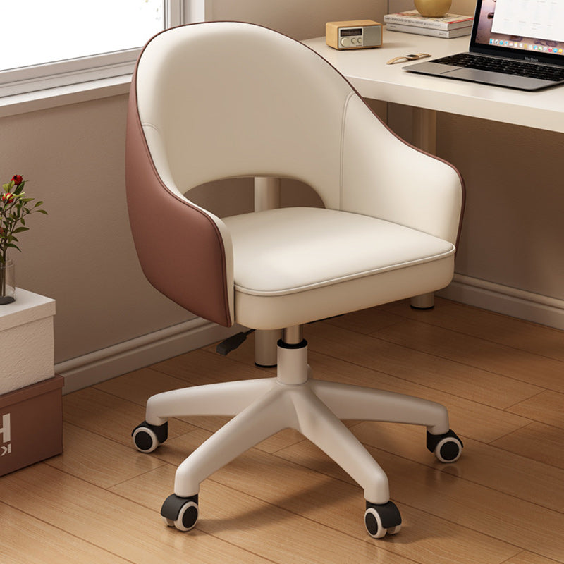 Modern Minimalist PU Leather, Metal & Nylon C-Curve Backrest Desk Chair With Armrest, Swivel & Adjustable Height For Home Office DFM-F