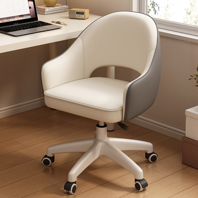 Modern Minimalist PU Leather, Metal & Nylon C-Curve Backrest Desk Chair With Armrest, Swivel & Adjustable Height For Home Office DFM-F