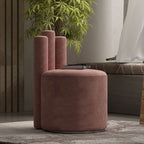 Modern Luxury Cylinder Solid Wood Velvet Iron Vanity Stool Backrest For Bedroom Lumendat