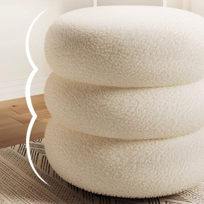 Modern Minimalist Cylinder Frame Lambswool Solid Wood Vanity Stool For Bedroom Lumendat