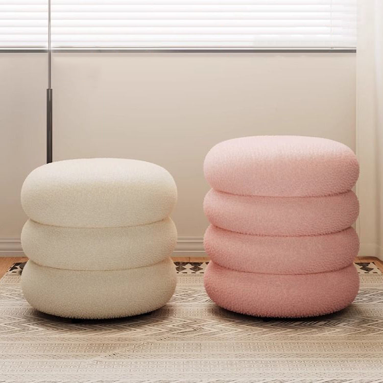 Modern Minimalist Cylinder Frame Lambswool Solid Wood Vanity Stool For Bedroom Lumendat