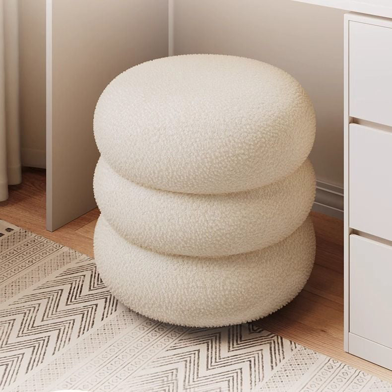 Modern Minimalist Cylinder Frame Lambswool Solid Wood Vanity Stool For Bedroom Lumendat