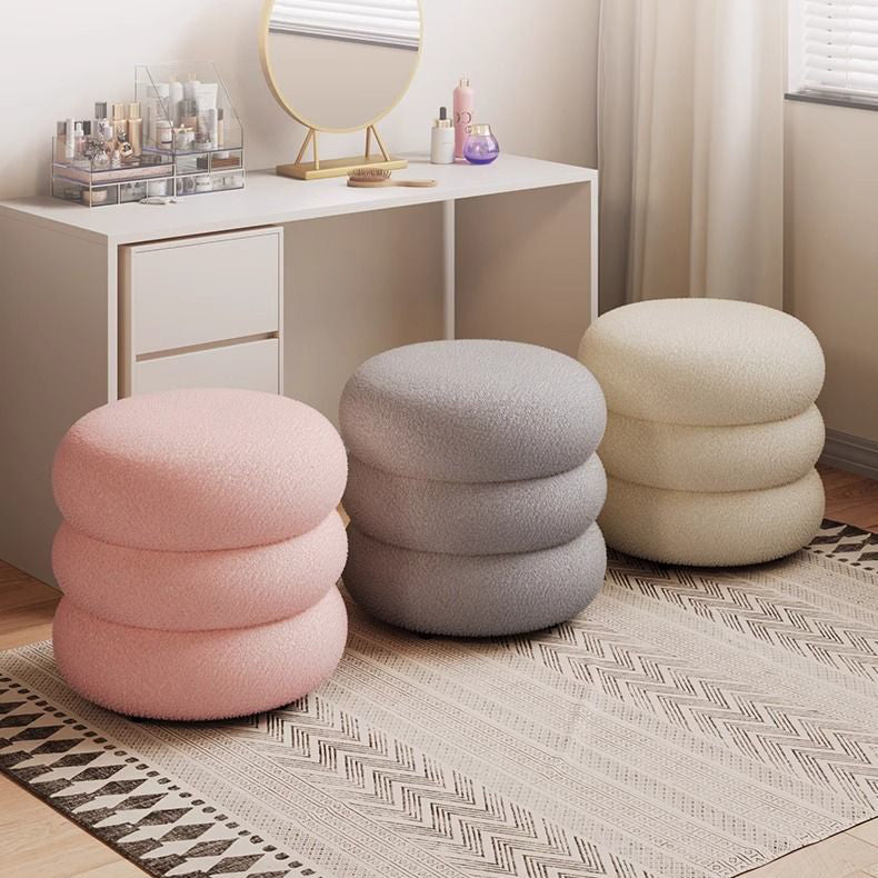 Modern Minimalist Cylinder Frame Lambswool Solid Wood Vanity Stool For Bedroom Lumendat