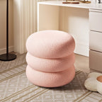 Modern Minimalist Cylinder Frame Lambswool Solid Wood Vanity Stool For Bedroom Lumendat