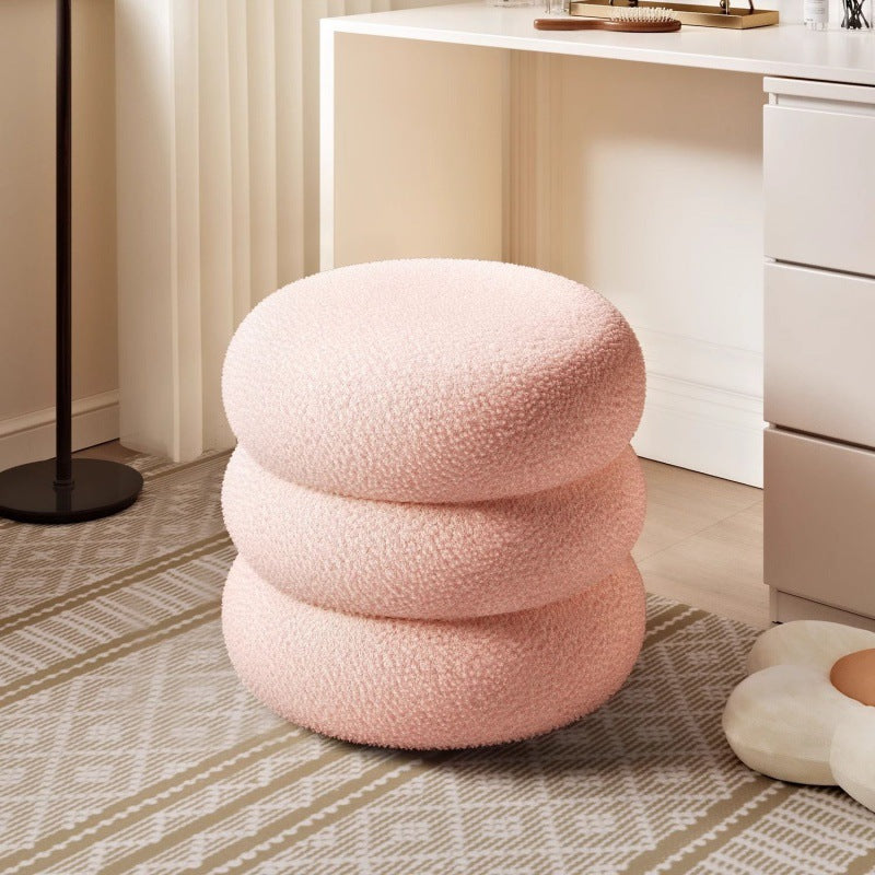 Modern Minimalist Cylinder Frame Lambswool Solid Wood Vanity Stool For Bedroom Lumendat