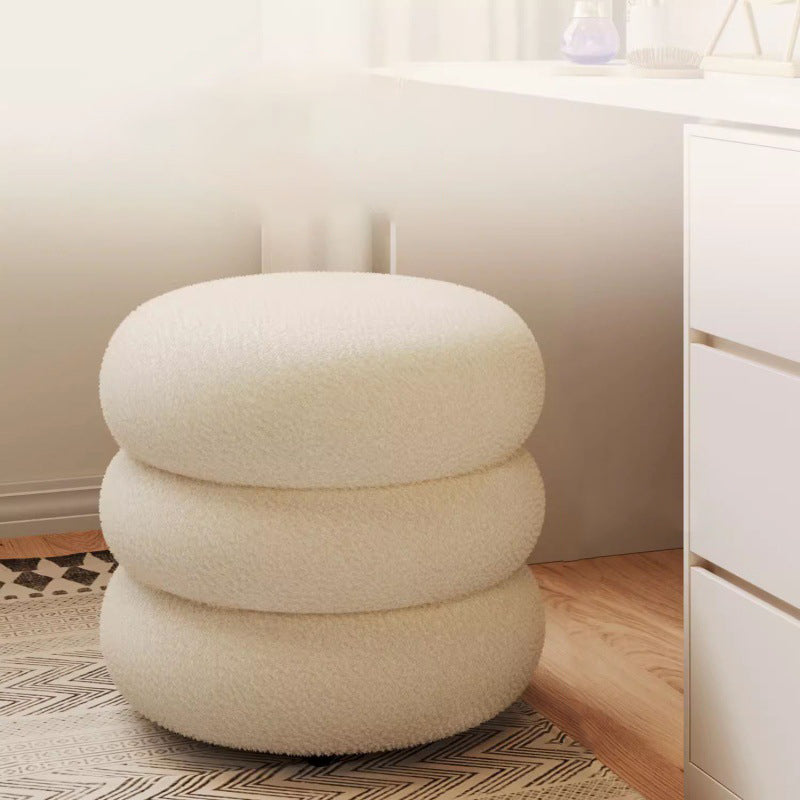 Modern Minimalist Cylinder Frame Lambswool Solid Wood Vanity Stool For Bedroom Lumendat