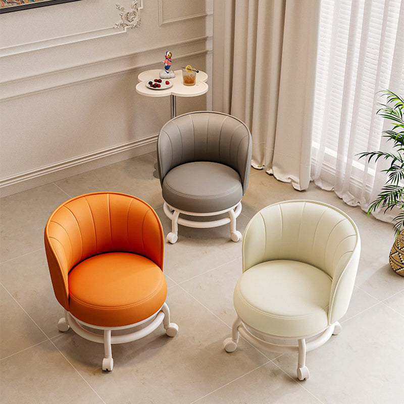Lumendat Modern Minimalist Round Iron PU Leather Sponge Movable Low Stool Backrest Armless For Living Room Lumendat
