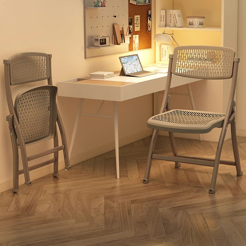 Modern Simplicity Grid Metal Carbon Steel Resin Foldable Desk Chair Backrest Armless For Home Office
