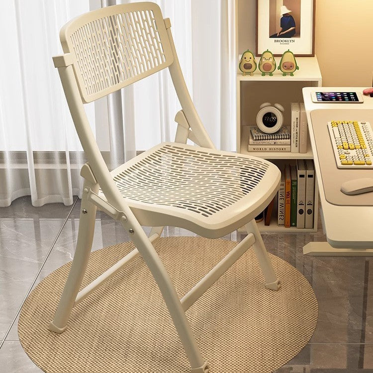 Modern Simplicity Grid Metal Carbon Steel Resin Foldable Desk Chair Backrest Armless For Home Office