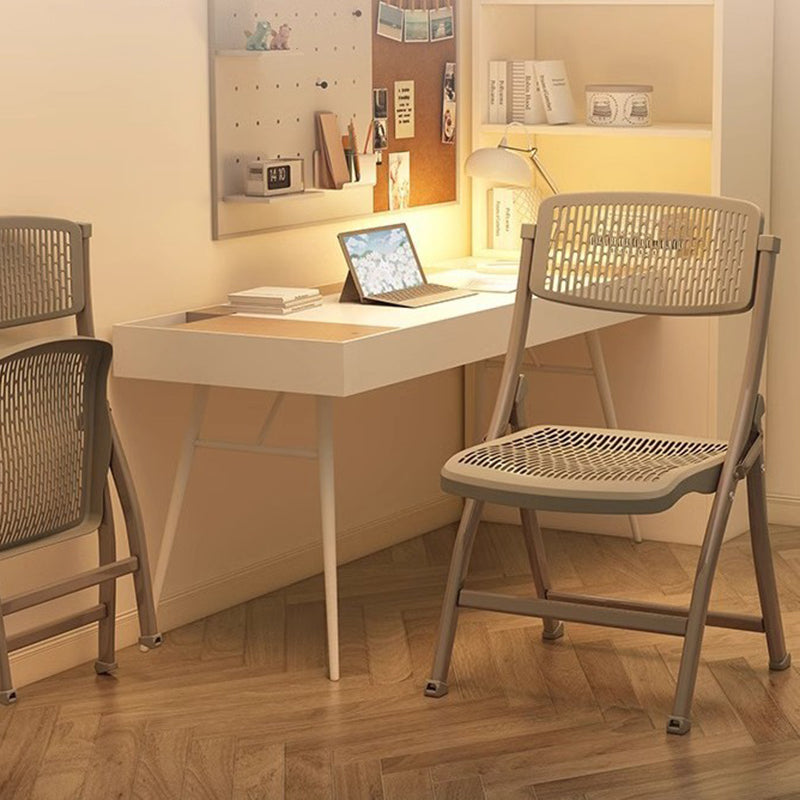 Modern Simplicity Grid Metal Carbon Steel Resin Foldable Desk Chair Backrest Armless For Home Office