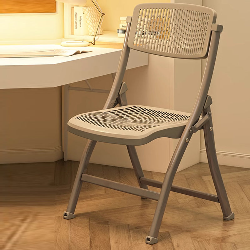 Modern Simplicity Grid Metal Carbon Steel Resin Foldable Desk Chair Backrest Armless For Home Office