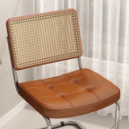 Traditional Vintage Arc Stainless Steel Leather Sponge Plastic Rattan Weaving Dining Chair Backrest Armless For Dining Room Lumendat