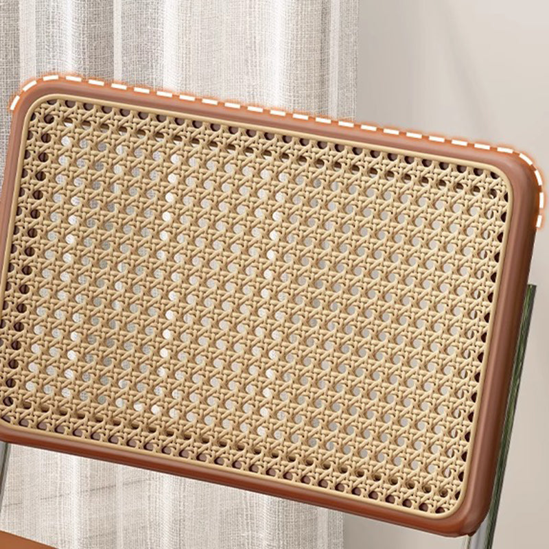 Traditional Vintage Arc Stainless Steel Leather Sponge Plastic Rattan Weaving Dining Chair Backrest Armless For Dining Room Lumendat