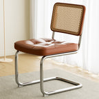 Traditional Vintage Arc Stainless Steel Leather Sponge Plastic Rattan Weaving Dining Chair Backrest Armless For Dining Room Lumendat